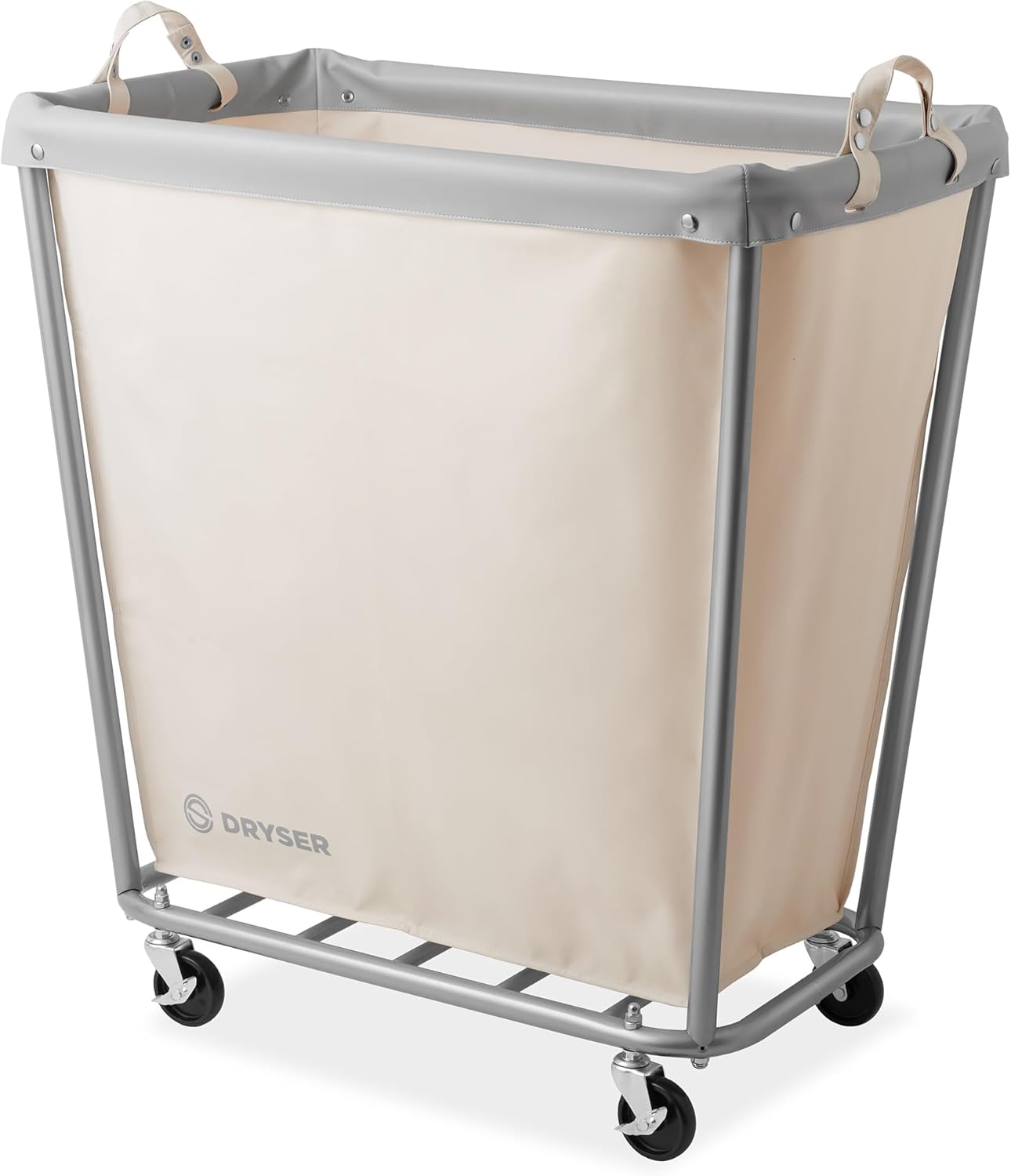 Dryser X-Large Commercial Heavy-Duty Rolling Laundry Hamper, Steel Frame Cart on Wheels with Removable Canvas Bin for Hotel or Home - White