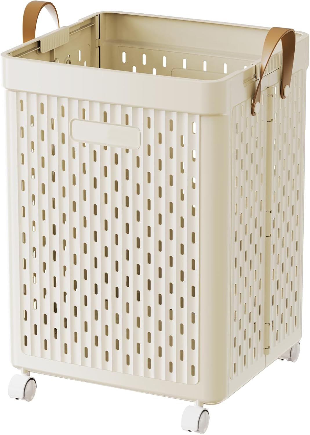 UAK Laundry Basket with Wheels, Collapsible Plastic Laundry Hamper with Handle, Foldable Laundry Basket Organizer for Laundry and Bathroom (Snow White, XXL)
