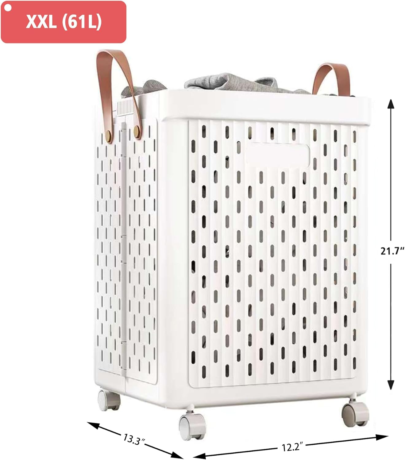 UAK Laundry Basket with Wheels, Collapsible Plastic Laundry Hamper with Handle, Foldable Laundry Basket Organizer for Laundry and Bathroom (Snow White, XXL)