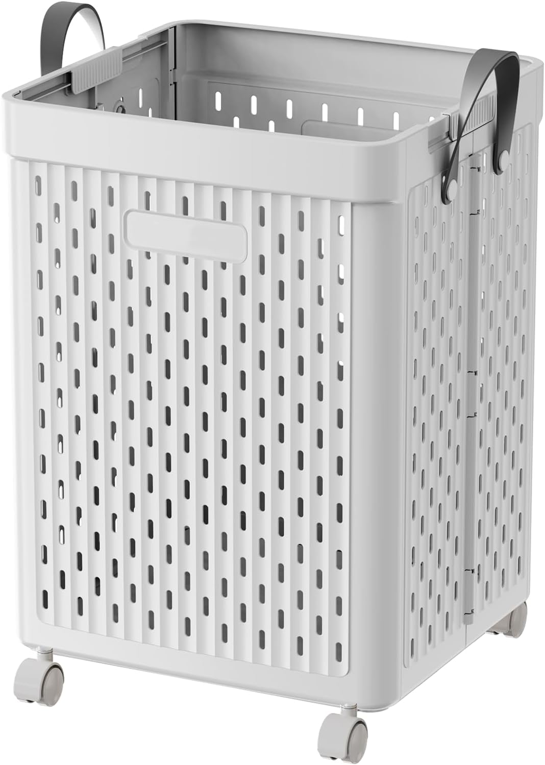 UAK Laundry Basket with Wheels, Collapsible Plastic Laundry Hamper with Handle, Foldable Laundry Basket Organizer for Laundry and Bathroom (Snow White, XXL)