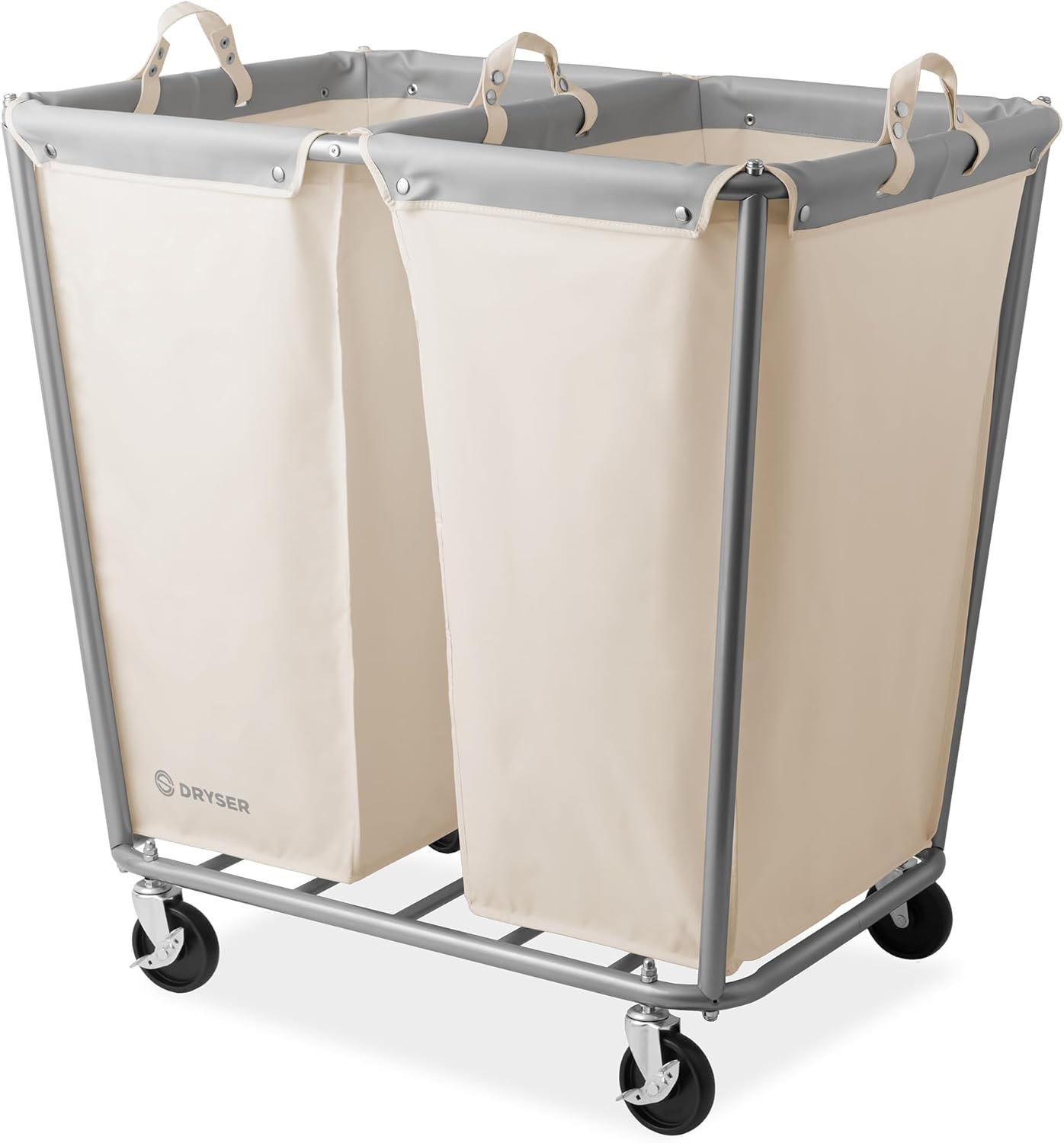 Dryser X-Large Commercial Heavy-Duty Rolling Laundry Hamper, Steel Frame Cart on Wheels with Removable Canvas Bin for Hotel or Home - White