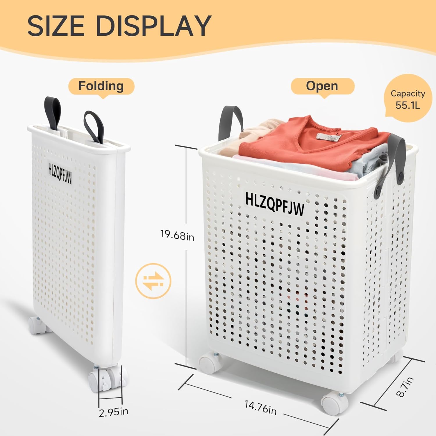 HLZQPFJWcollapsible laundry baskets,laundry basket with wheels,laundry hamper with wheels,dorm laundry hamper,childlaundry basket plastic(White, Large)