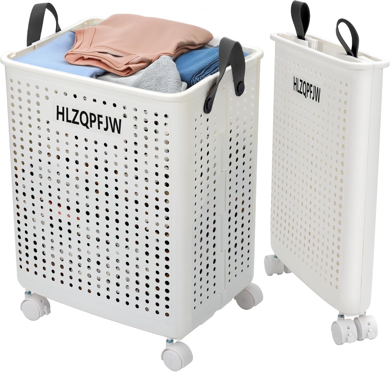 HLZQPFJWcollapsible laundry baskets,laundry basket with wheels,laundry hamper with wheels,dorm laundry hamper,childlaundry basket plastic(White, Large)