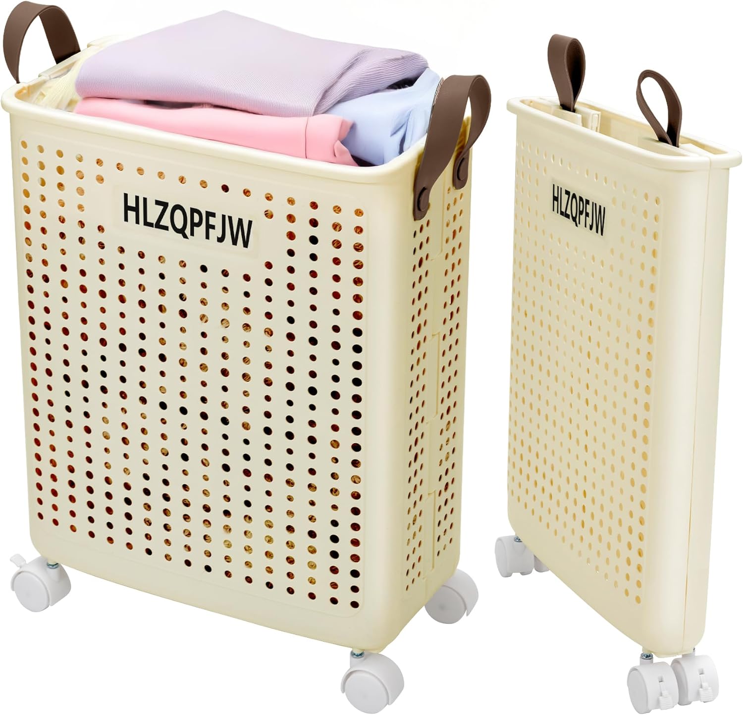 HLZQPFJWcollapsible laundry baskets,laundry basket with wheels,laundry hamper with wheels,dorm laundry hamper,childlaundry basket plastic(White, Large)