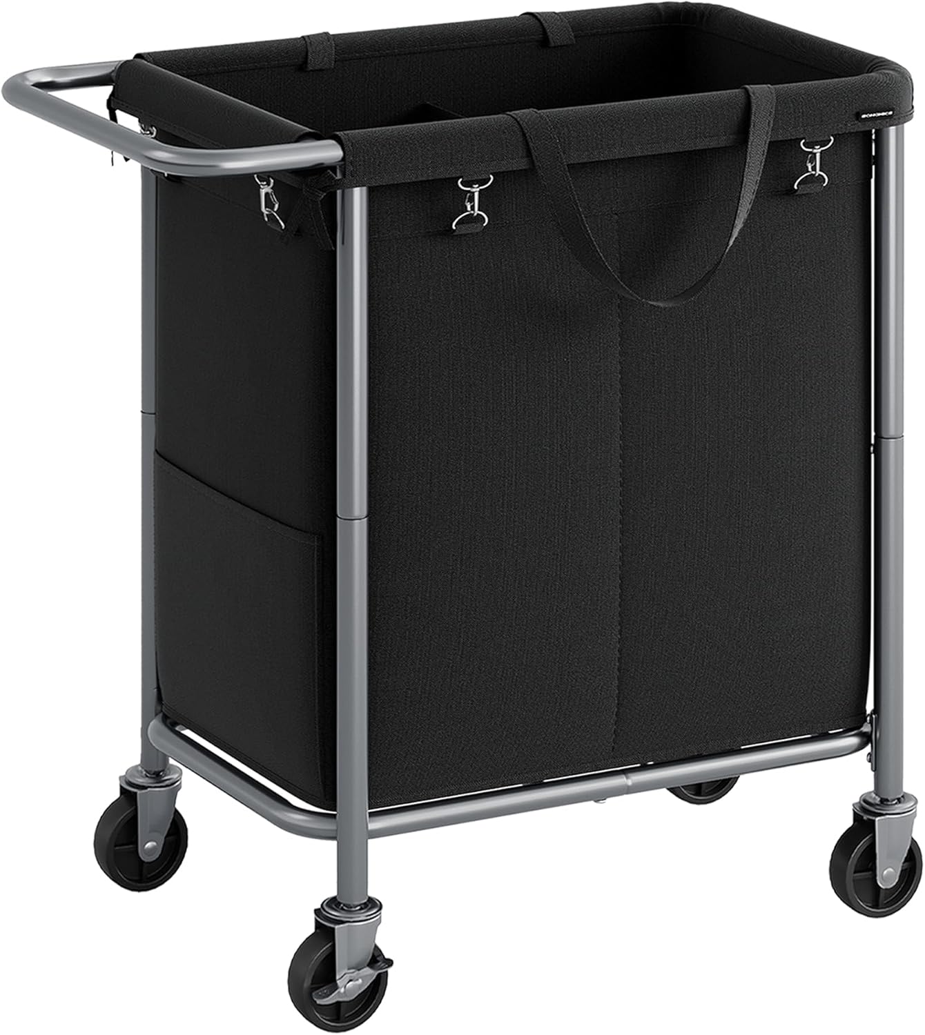 SONGMICS Laundry Basket with Wheels, 2-Section Rolling Laundry Hamper, 37 Gallons (140L), Removable Liner, Steel Frame with Handle, Blanket Storage, 27.2 x 15.4 x 31.9 Inches, Cream White URLS004W01