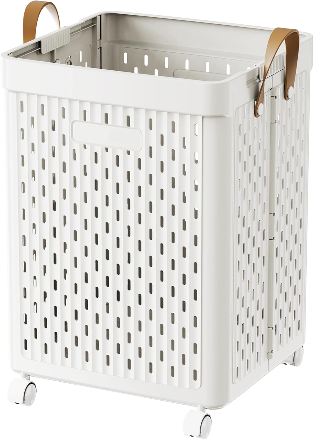 UAK Laundry Basket with Wheels, Collapsible Plastic Laundry Hamper with Handle, Foldable Laundry Basket Organizer for Laundry and Bathroom (Snow White, XXL)