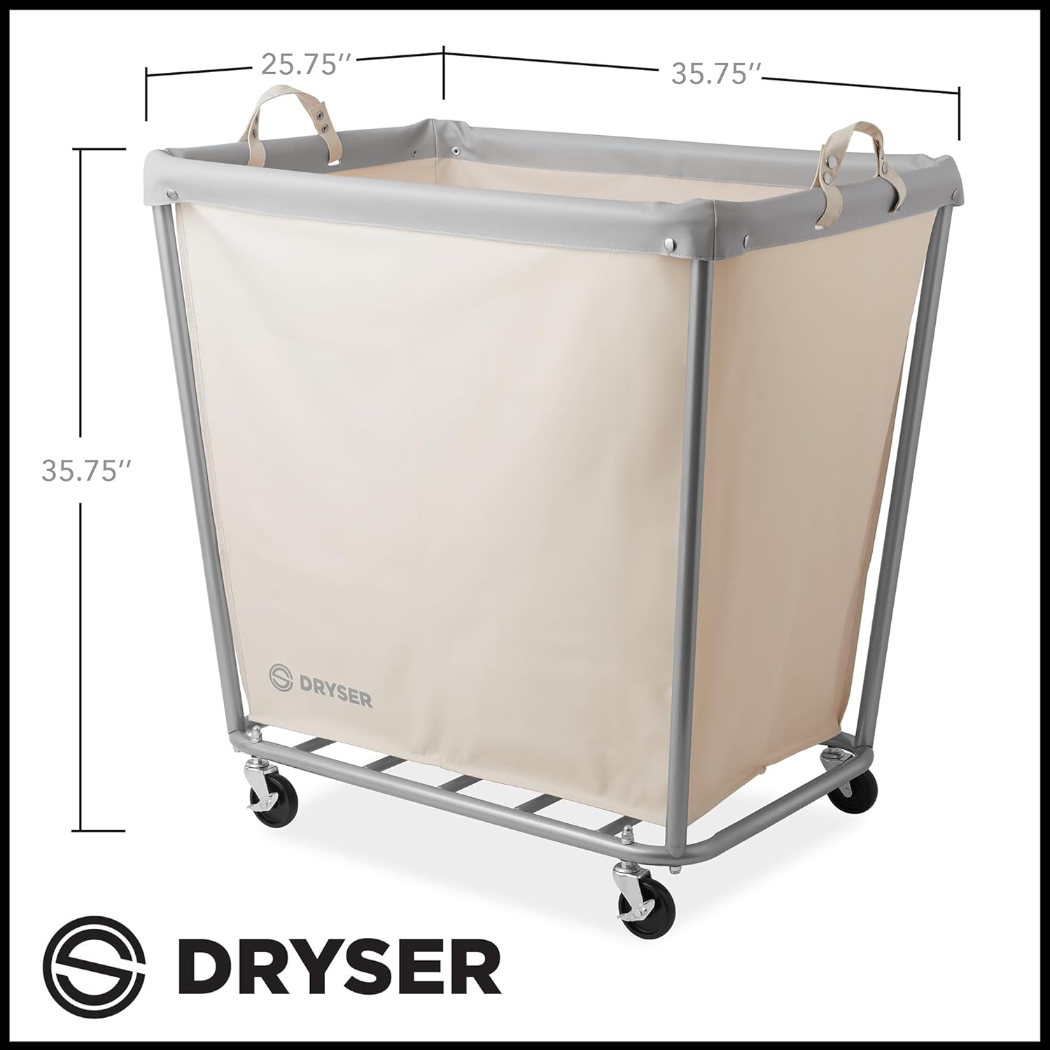 Dryser X-Large Commercial Heavy-Duty Rolling Laundry Hamper, Steel Frame Cart on Wheels with Removable Canvas Bin for Hotel or Home - White