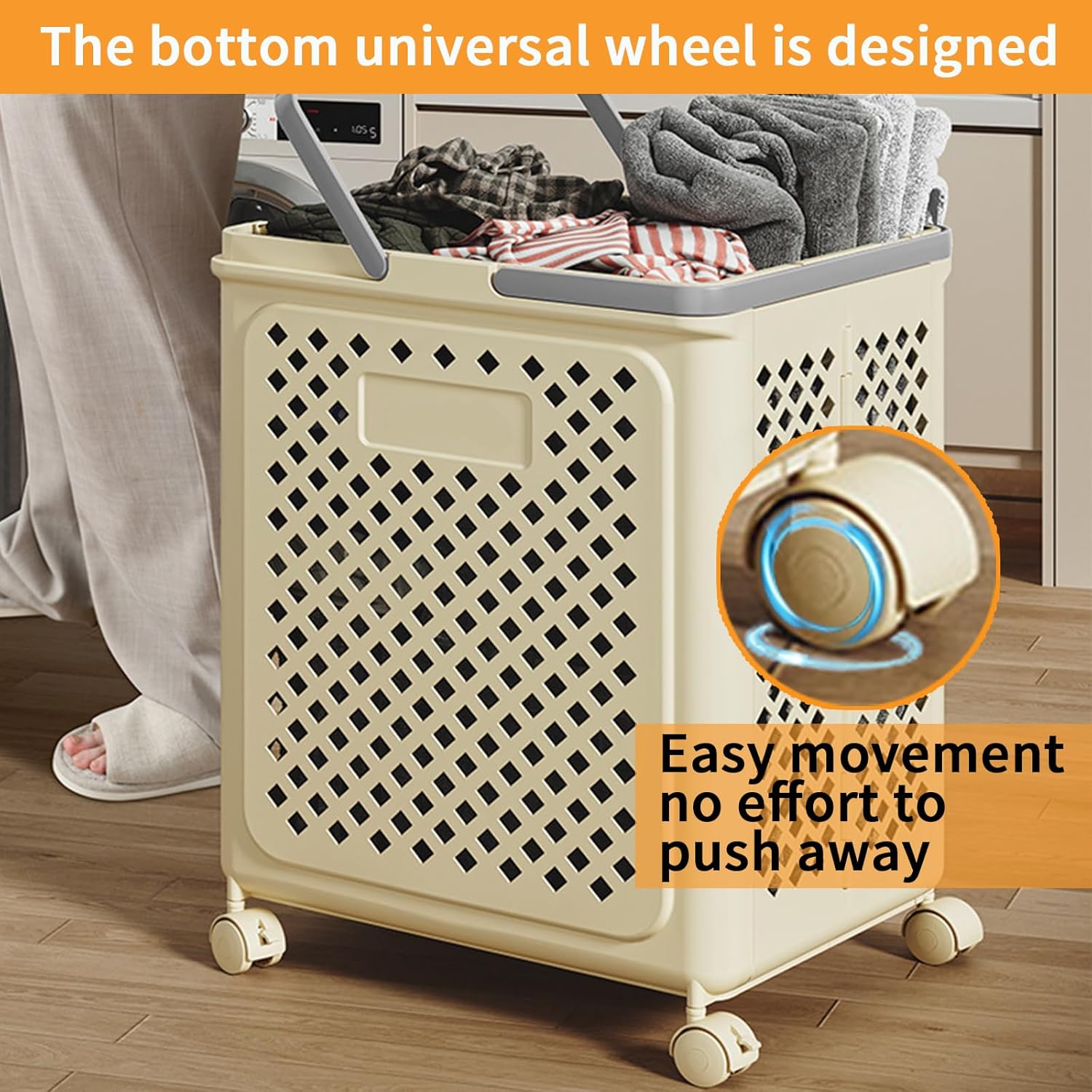 50L small foldable storage basket with wheels and handles, yoga mat storage basket, mesh rolling laundry basket, plastic small rolling gift basket are the best choice to save space