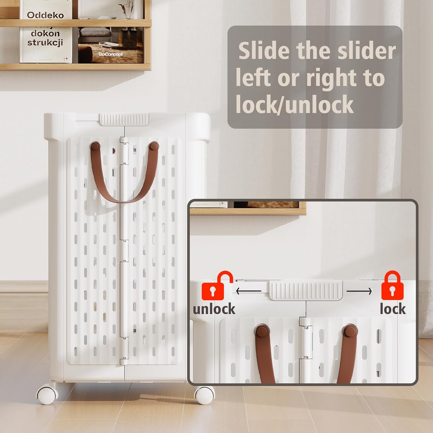UAK Laundry Basket with Wheels, Collapsible Plastic Laundry Hamper with Handle, Foldable Laundry Basket Organizer for Laundry and Bathroom (Snow White, XXL)