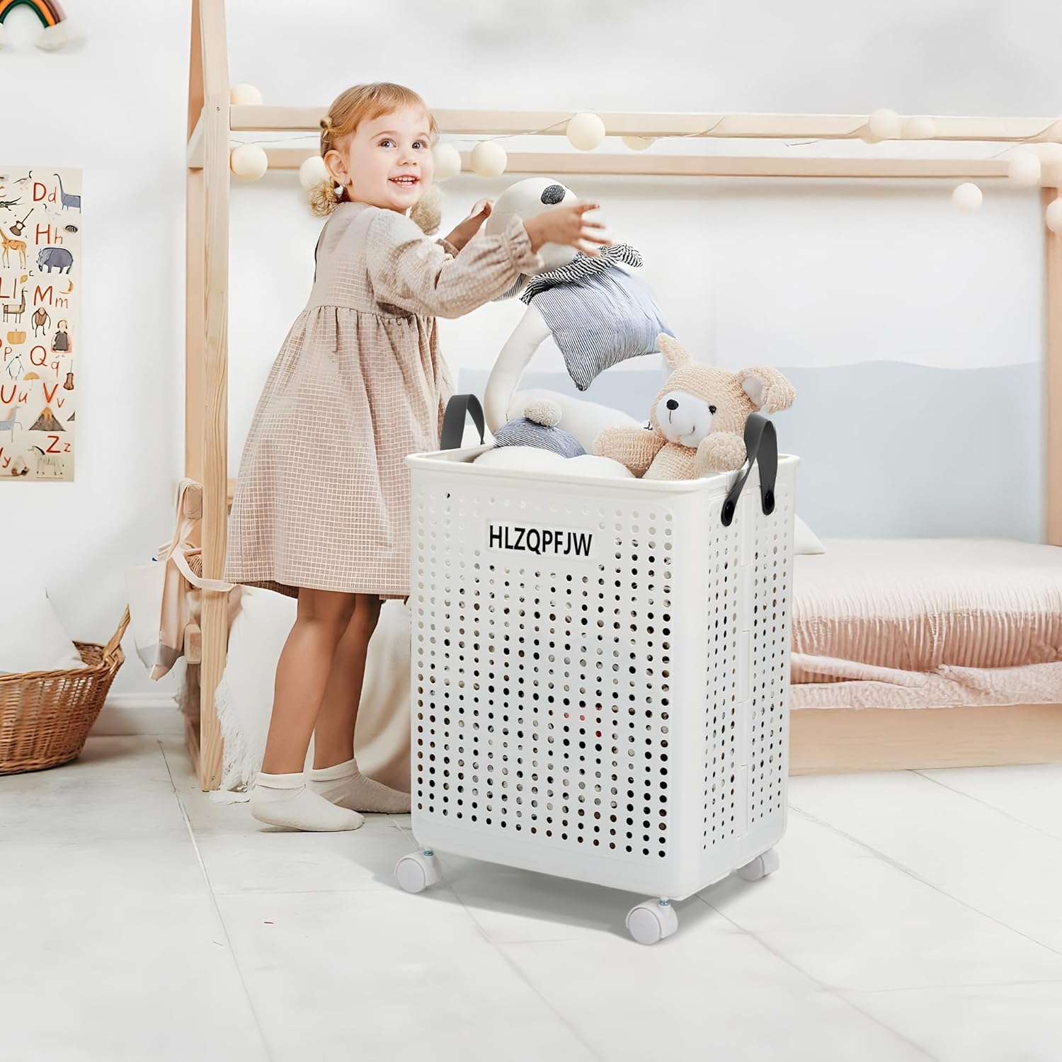 HLZQPFJWcollapsible laundry baskets,laundry basket with wheels,laundry hamper with wheels,dorm laundry hamper,childlaundry basket plastic(White, Large)