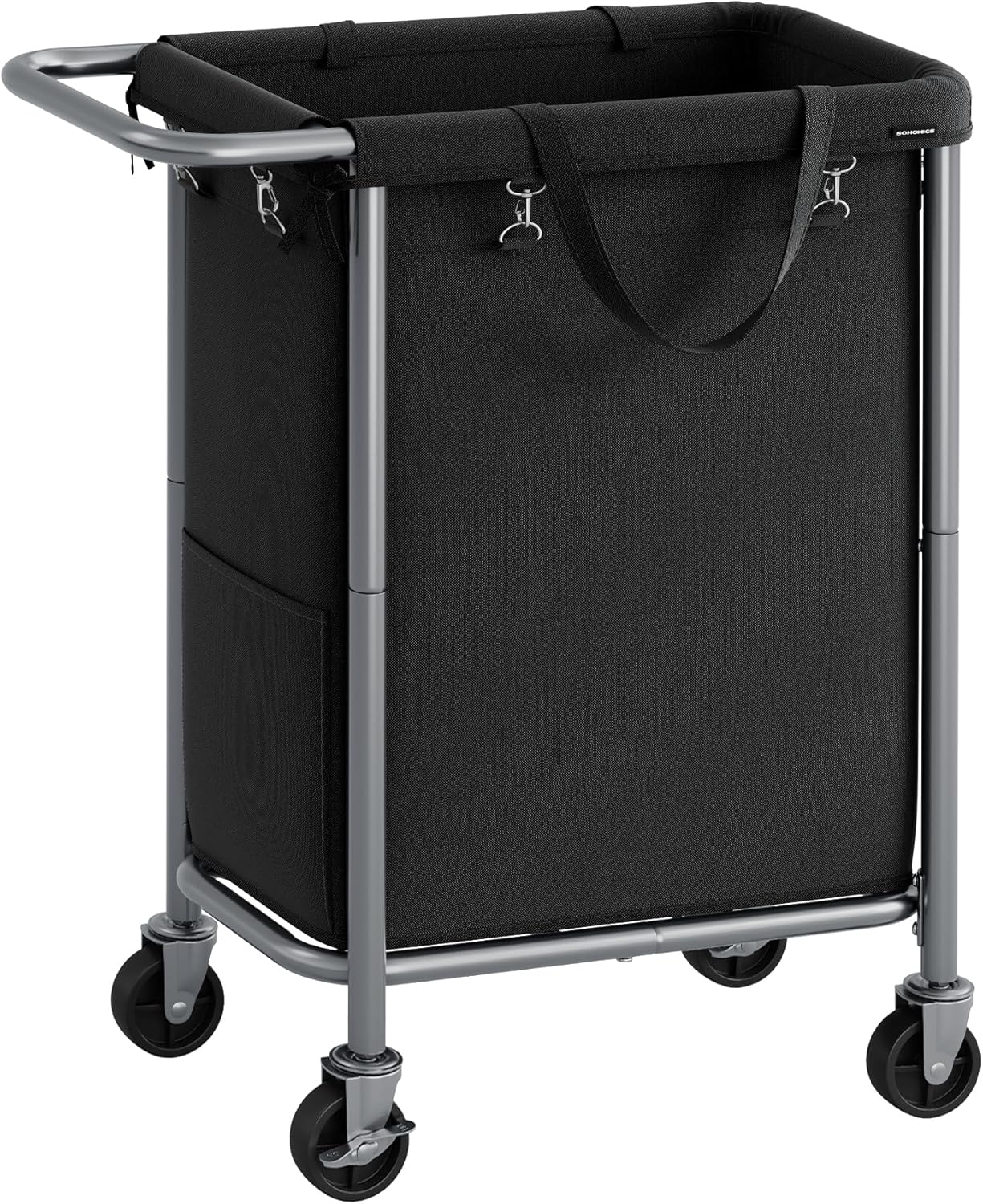 SONGMICS Laundry Basket with Wheels, 2-Section Rolling Laundry Hamper, 37 Gallons (140L), Removable Liner, Steel Frame with Handle, Blanket Storage, 27.2 x 15.4 x 31.9 Inches, Cream White URLS004W01