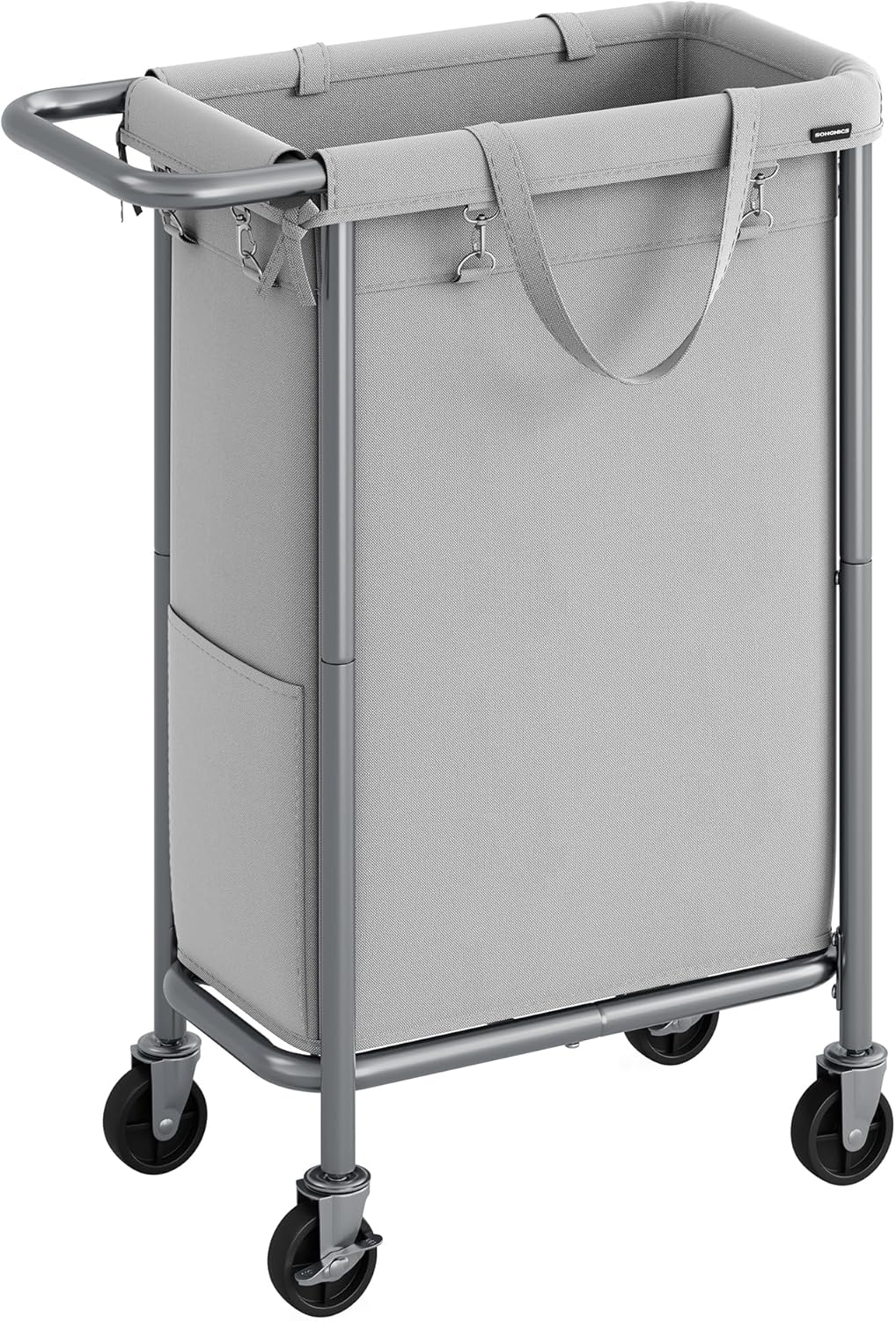 SONGMICS Laundry Basket with Wheels, 2-Section Rolling Laundry Hamper, 37 Gallons (140L), Removable Liner, Steel Frame with Handle, Blanket Storage, 27.2 x 15.4 x 31.9 Inches, Cream White URLS004W01