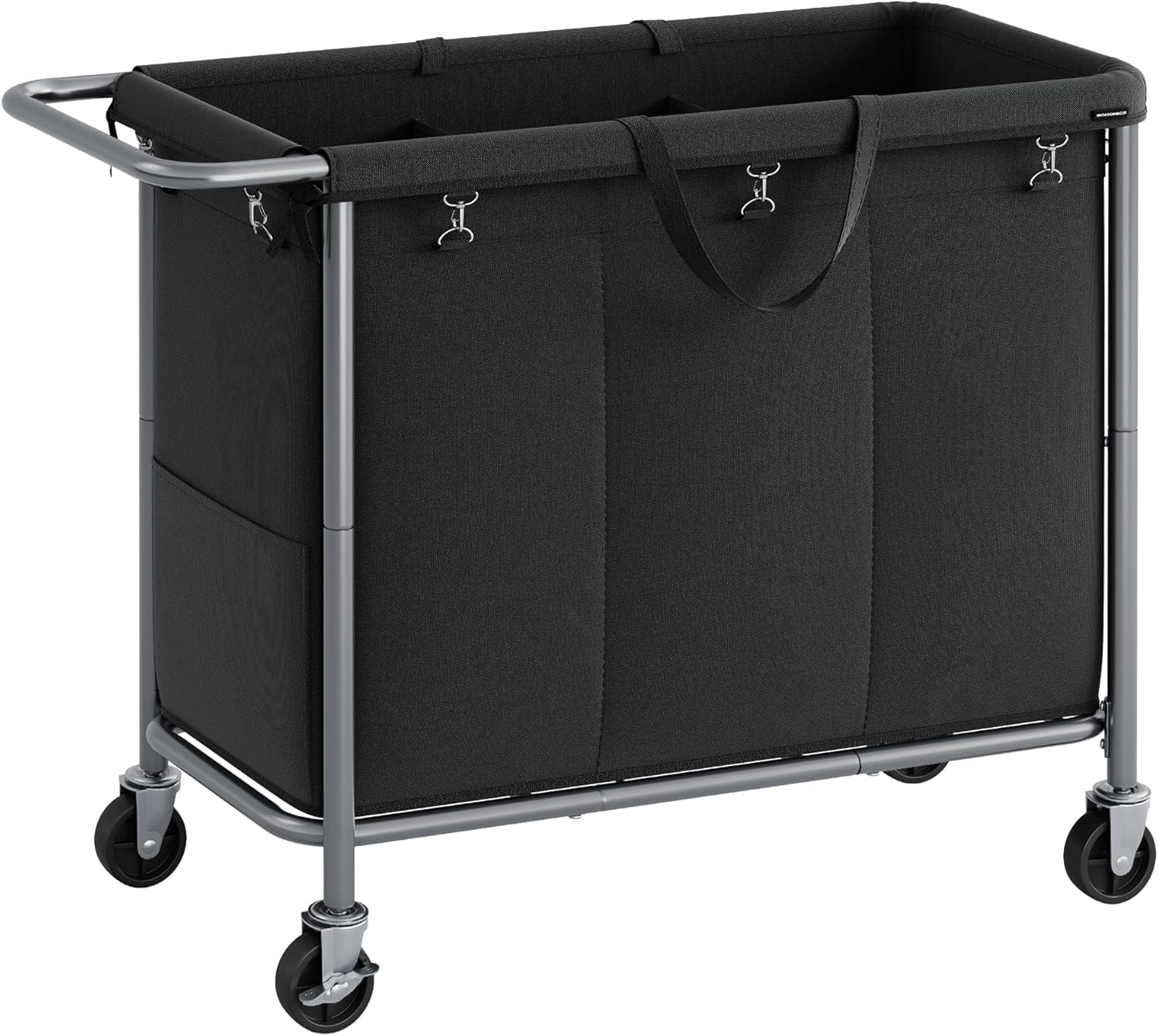SONGMICS Laundry Basket with Wheels, 2-Section Rolling Laundry Hamper, 37 Gallons (140L), Removable Liner, Steel Frame with Handle, Blanket Storage, 27.2 x 15.4 x 31.9 Inches, Cream White URLS004W01